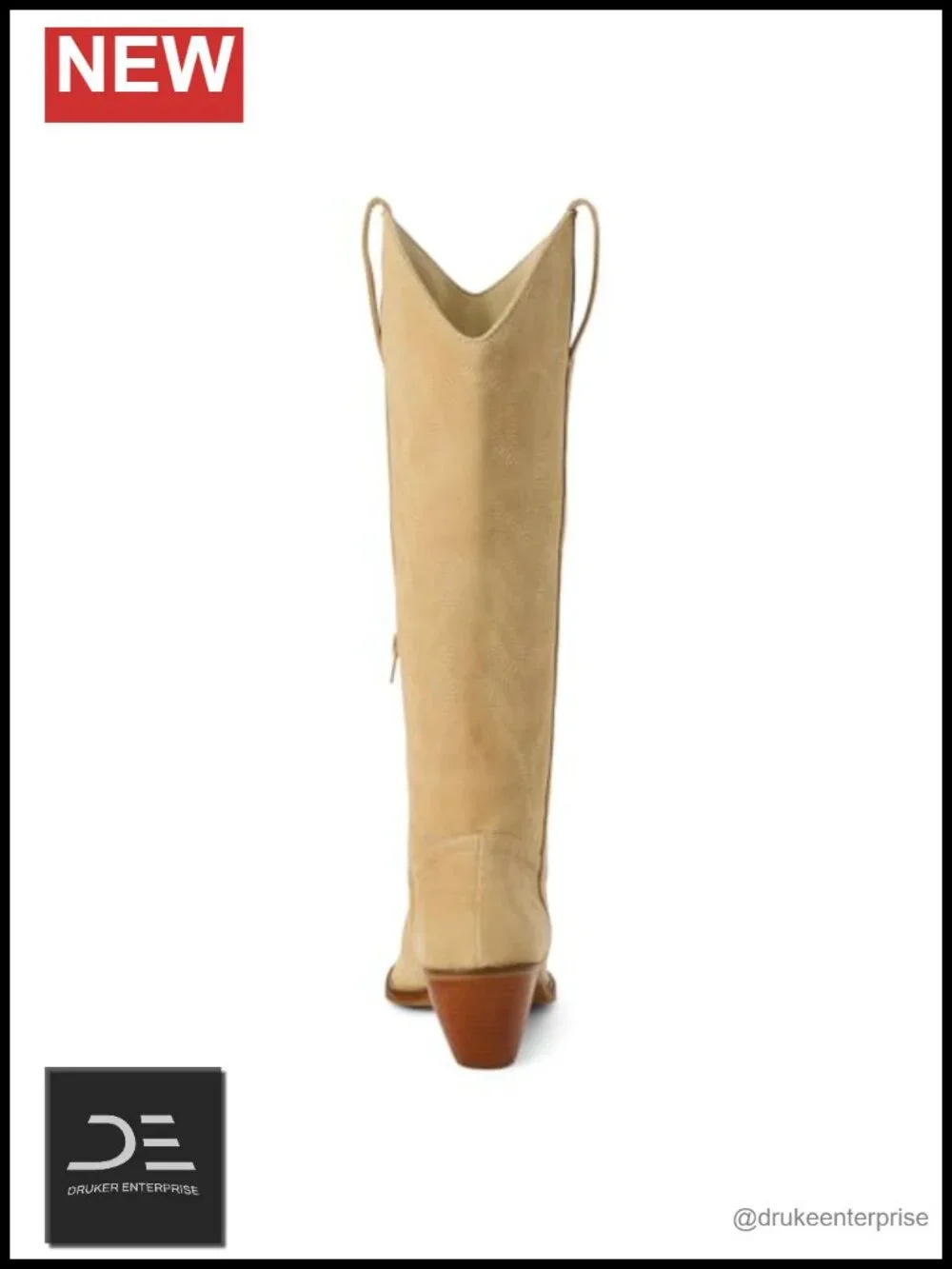 Suede Knee High Western Boots for Women Pointed Toe Block Heel Side Zip